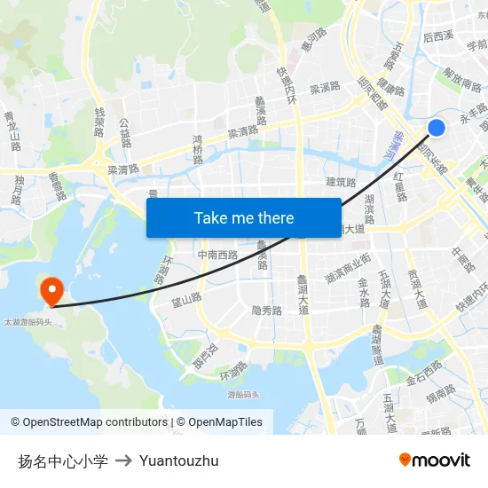 扬名中心小学 to Yuantouzhu map