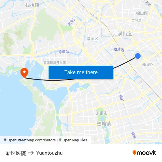 New District Hospital to Yuantouzhu map