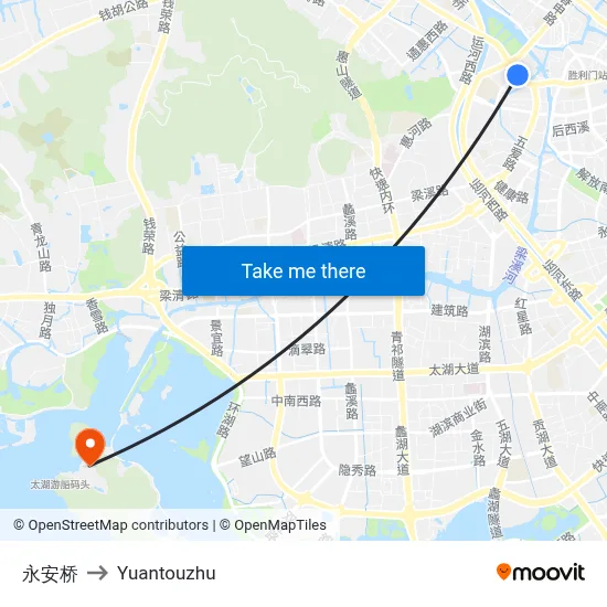 永安桥 to Yuantouzhu map