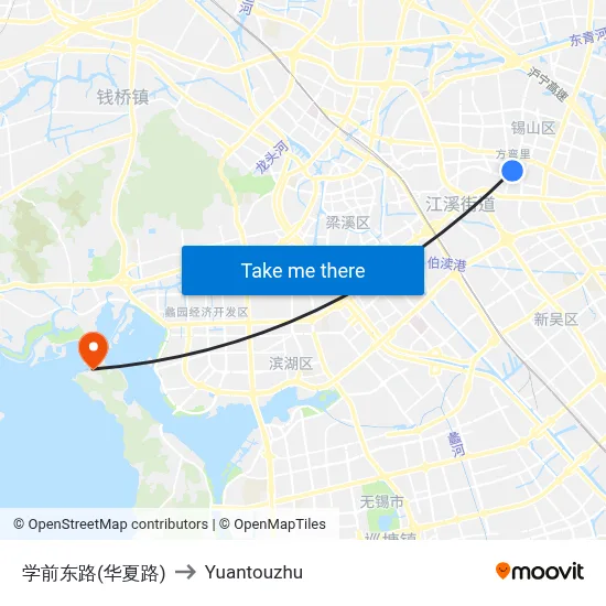 Xuechian East Road (Huaxia Road) to Yuantouzhu map