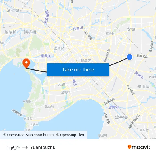 Zhixian Road to Yuantouzhu map