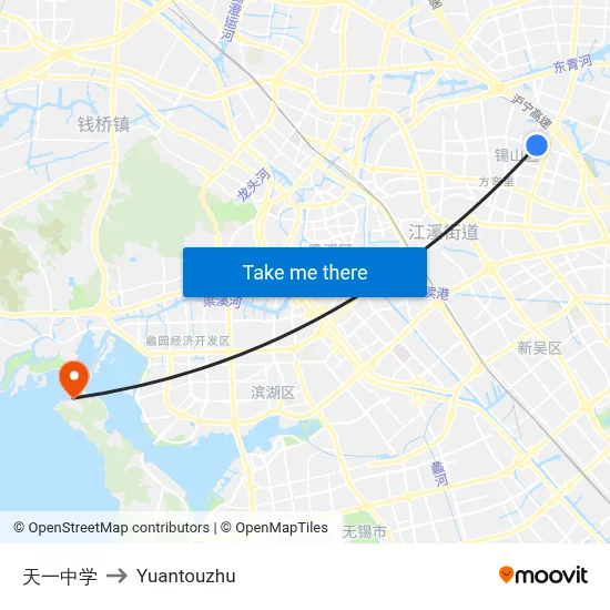 天一中学 to Yuantouzhu map