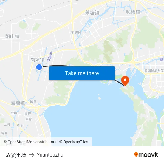 农贸市场 to Yuantouzhu map