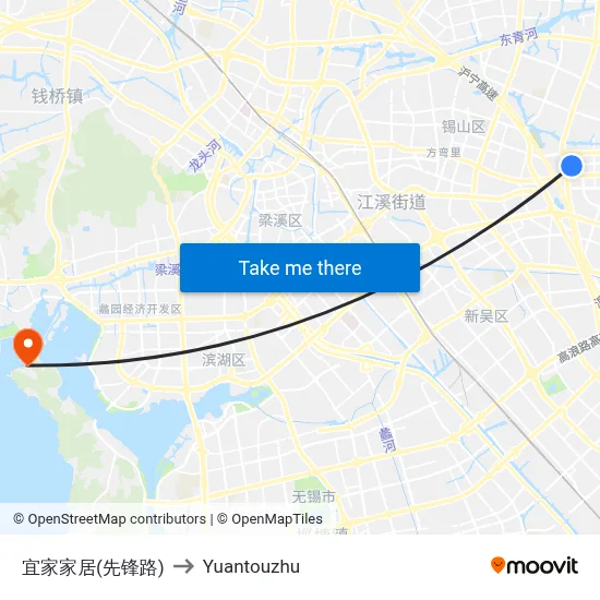 IKEA (Xianfeng Road) to Yuantouzhu map