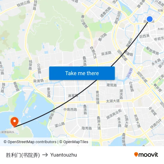 胜利门(书院弄) to Yuantouzhu map