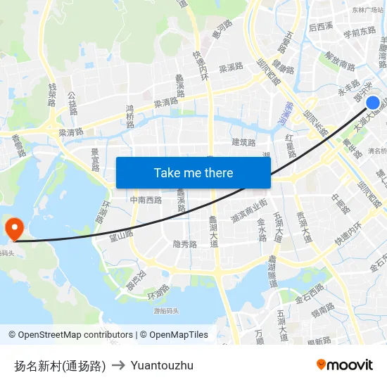 扬名新村(通扬路) to Yuantouzhu map