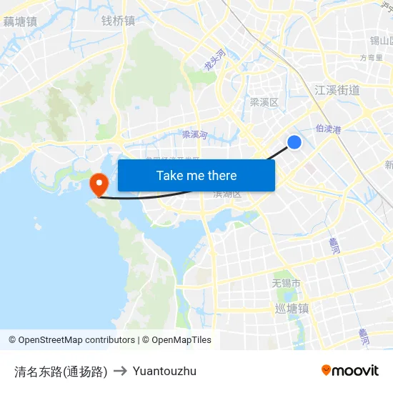 Qingming East Road (Tongyang Road) to Yuantouzhu map