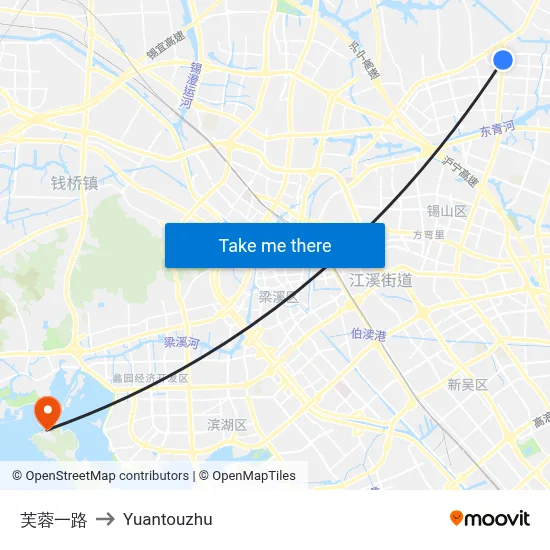 芙蓉一路 to Yuantouzhu map