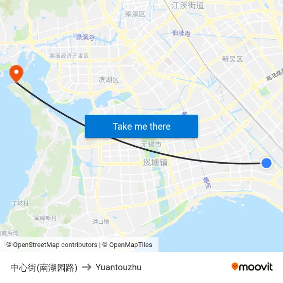 中心街(南湖园路) to Yuantouzhu map