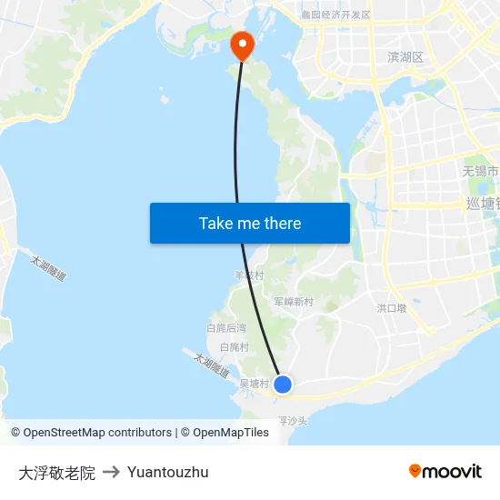 大浮敬老院 to Yuantouzhu map