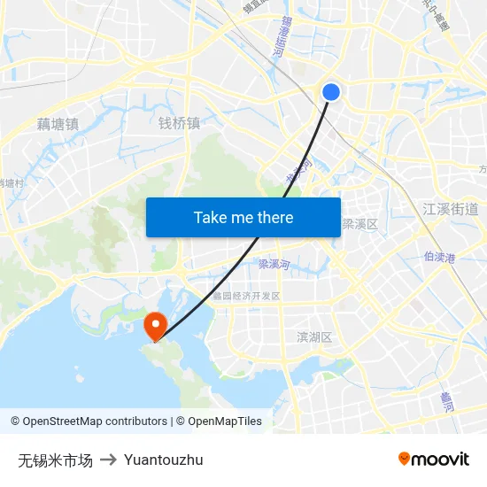 Wuxi Rice Market to Yuantouzhu map