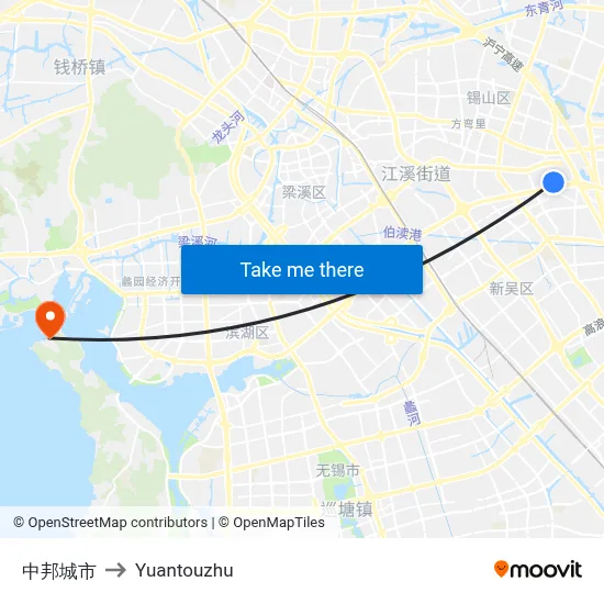 Zhongbang City to Yuantouzhu map