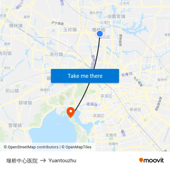 堰桥中心医院 to Yuantouzhu map