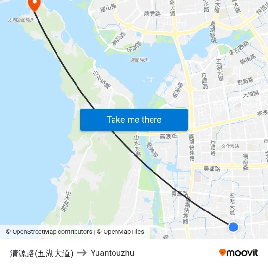Qingyuan Road (Wuhu Avenue) to Yuantouzhu map