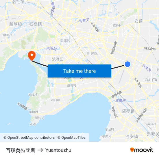 Bailian Outlet to Yuantouzhu map