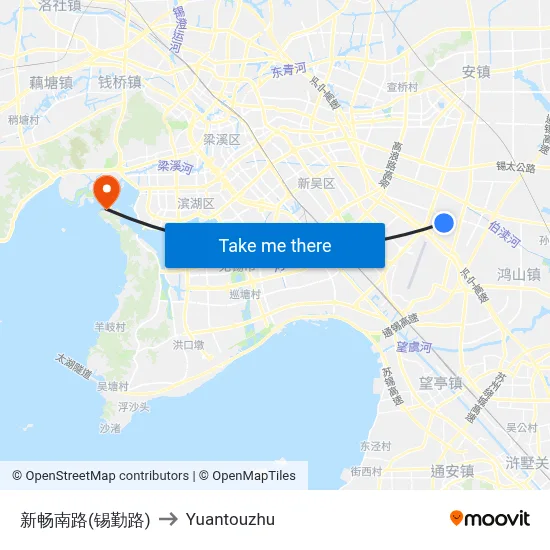 新畅南路(锡勤路) to Yuantouzhu map