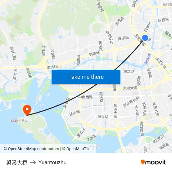 梁溪大桥 to Yuantouzhu map