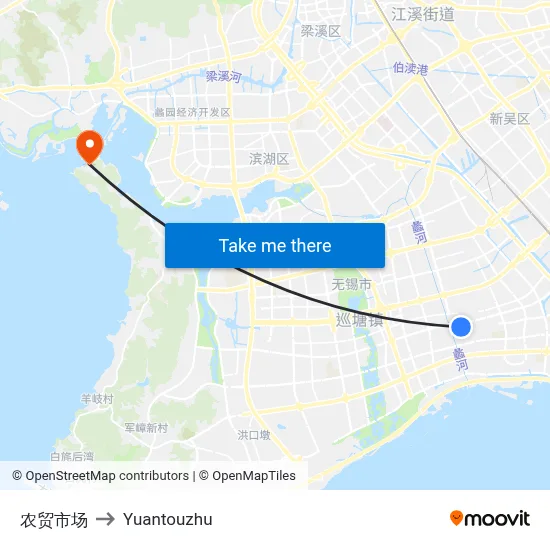 Farmers Market to Yuantouzhu map