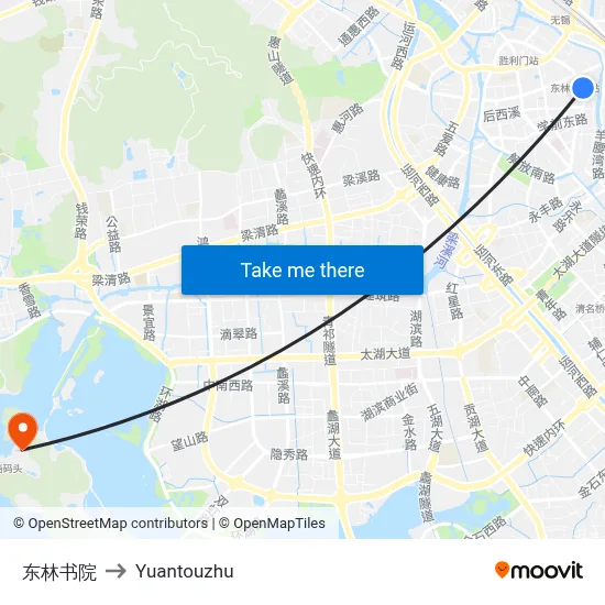 Donglin Academy to Yuantouzhu map