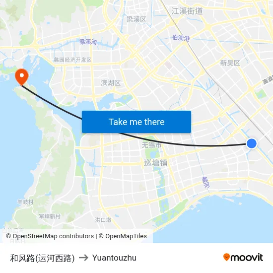 Hefeng Road (Grand Canal West Road) to Yuantouzhu map