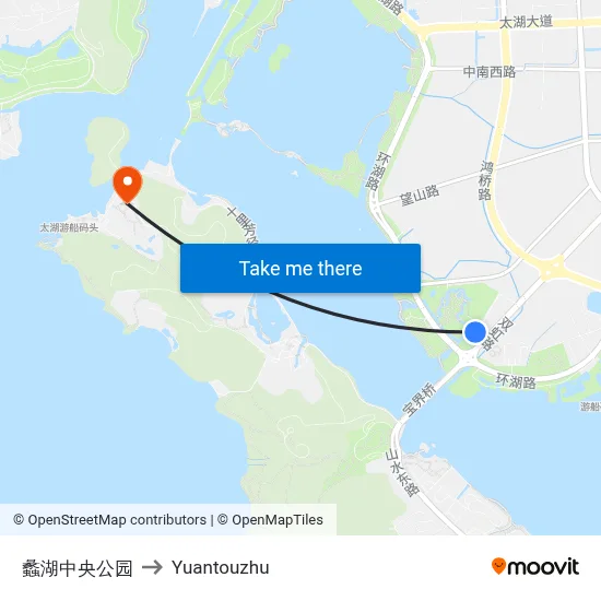 蠡湖中央公园 to Yuantouzhu map
