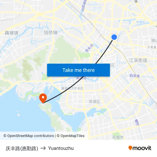 Qingfeng Road (Huiqin Road) to Yuantouzhu map