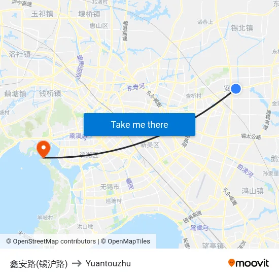 鑫安路(锡沪路) to Yuantouzhu map