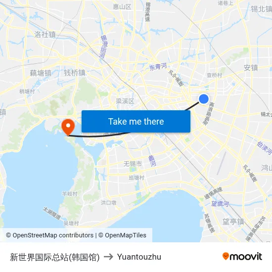 New World International Terminal (Korean Pavilion) to Yuantouzhu map