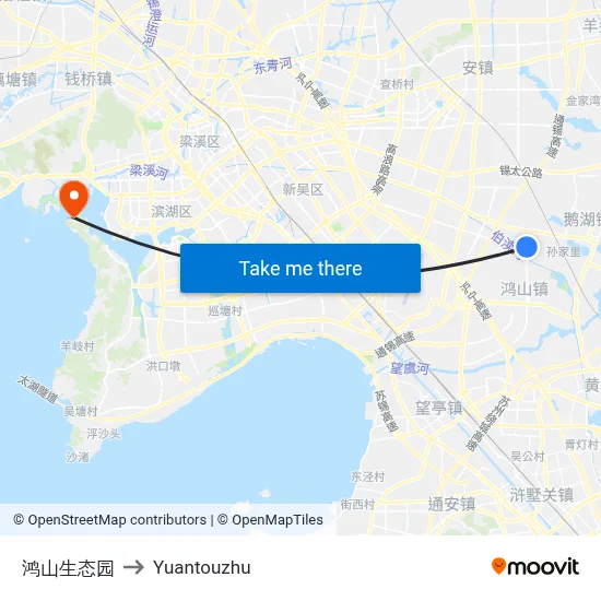 Hongshan Ecological Park to Yuantouzhu map