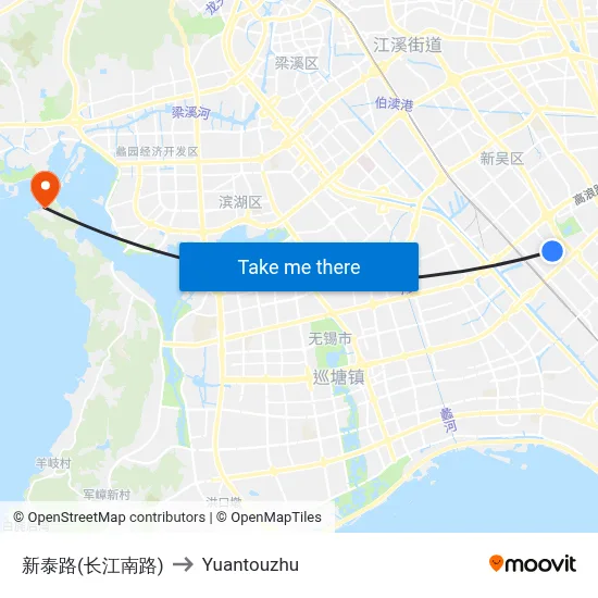 Xintai Road (Changjiang South Road) to Yuantouzhu map