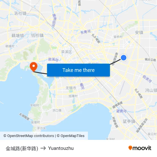 Jincheng Road (Xinhua Road) to Yuantouzhu map