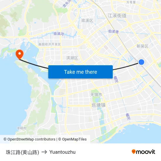 Zhujiang Road (Huangshan Road) to Yuantouzhu map