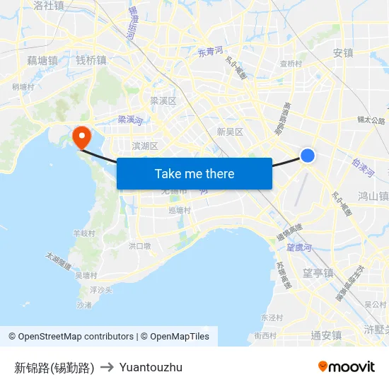 Xinjin Road (Xiqin Road) to Yuantouzhu map