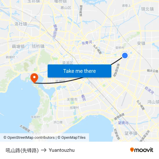 Houshan Road (Xianfeng Road) to Yuantouzhu map