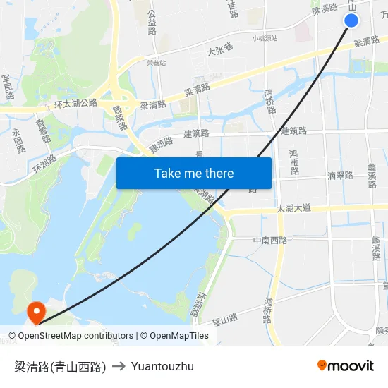 Liangqing Road (Qingshan West Road) to Yuantouzhu map