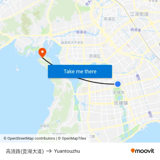 Gaolang Road (Gonghu Avenue) to Yuantouzhu map