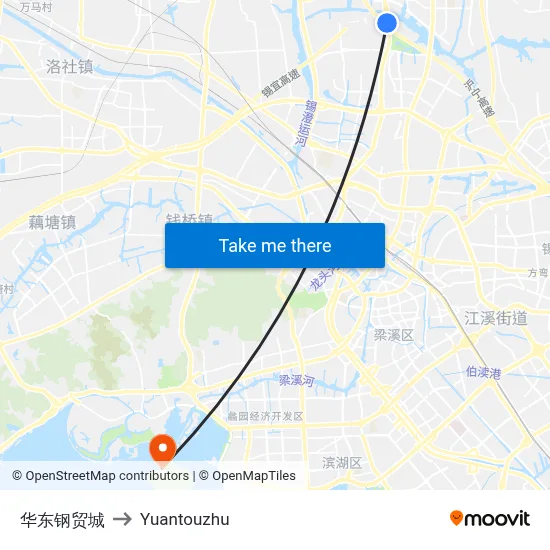 华东钢贸城 to Yuantouzhu map
