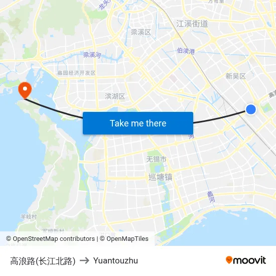 Gaolang Road (Changjiang North Road) to Yuantouzhu map