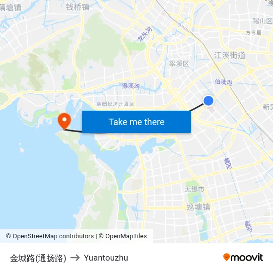 Jincheng Road (Tongyang Road) to Yuantouzhu map