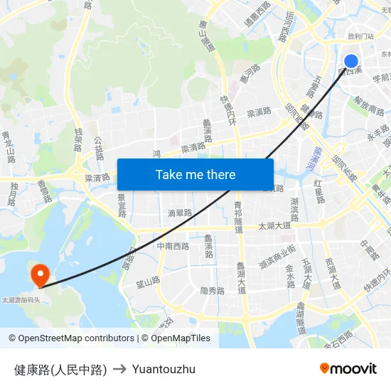 Health Road (People's Middle Road) to Yuantouzhu map