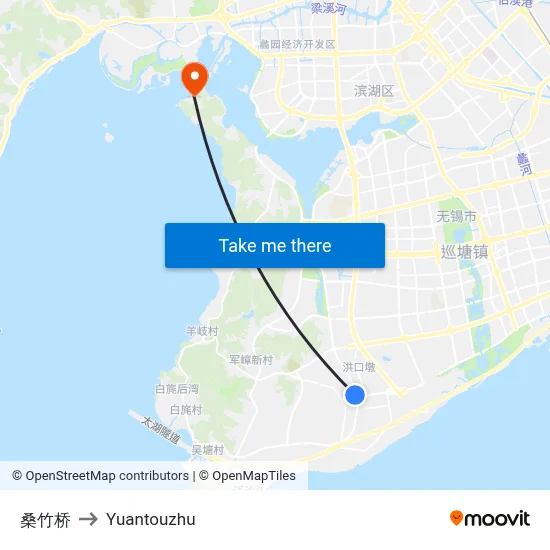 Sangzhu Bridge to Yuantouzhu map