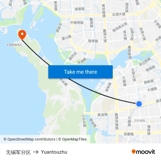 Wuxi Military District to Yuantouzhu map