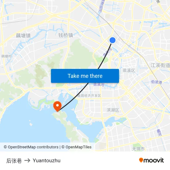 后张巷 to Yuantouzhu map