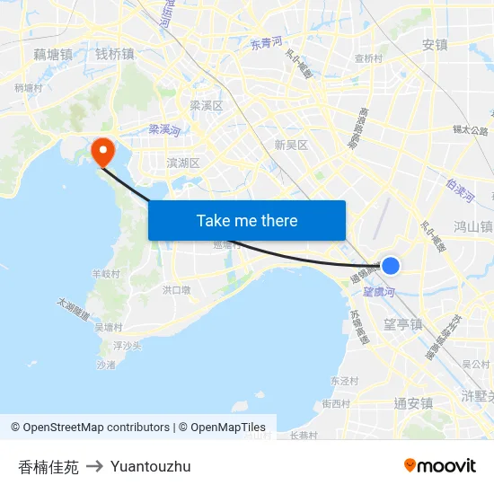 Xiangnan Garden to Yuantouzhu map