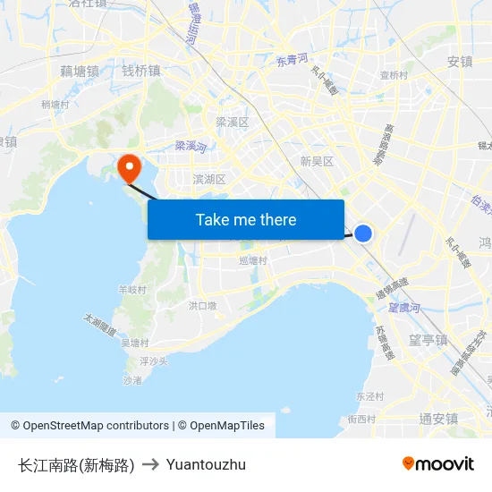 Changjiang South Road (Xinmei Road) to Yuantouzhu map