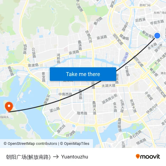 Chaoyang Square (Liberation South Road) to Yuantouzhu map