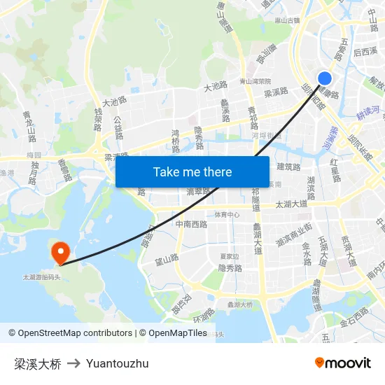 Liangxi Bridge to Yuantouzhu map