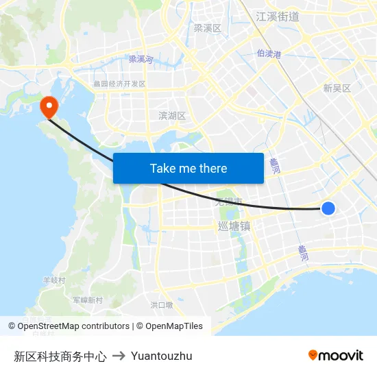 New District Tech Business Center to Yuantouzhu map