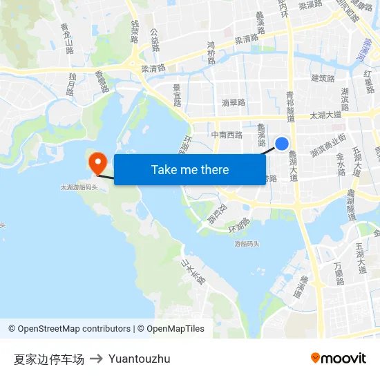 Xiajibian Parking Lot to Yuantouzhu map