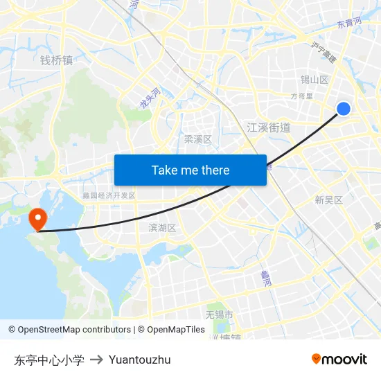 Dongting Central Elementary School to Yuantouzhu map
